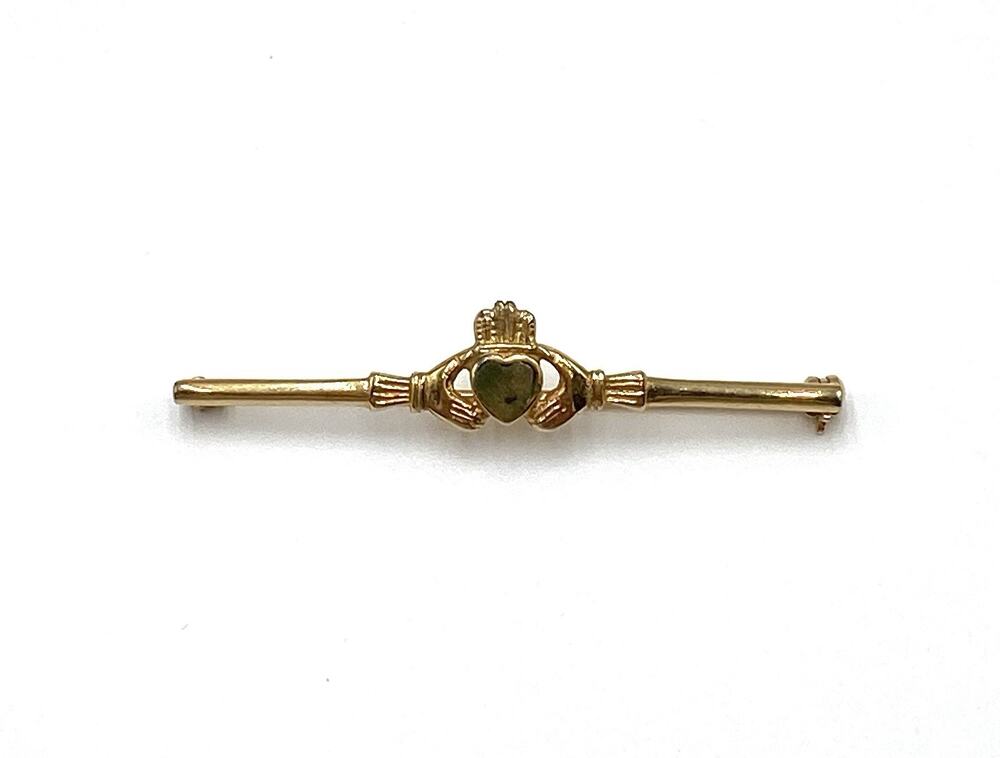 Claddagh bar brooch vintage Gold Plated Stone Heart Irish Estate